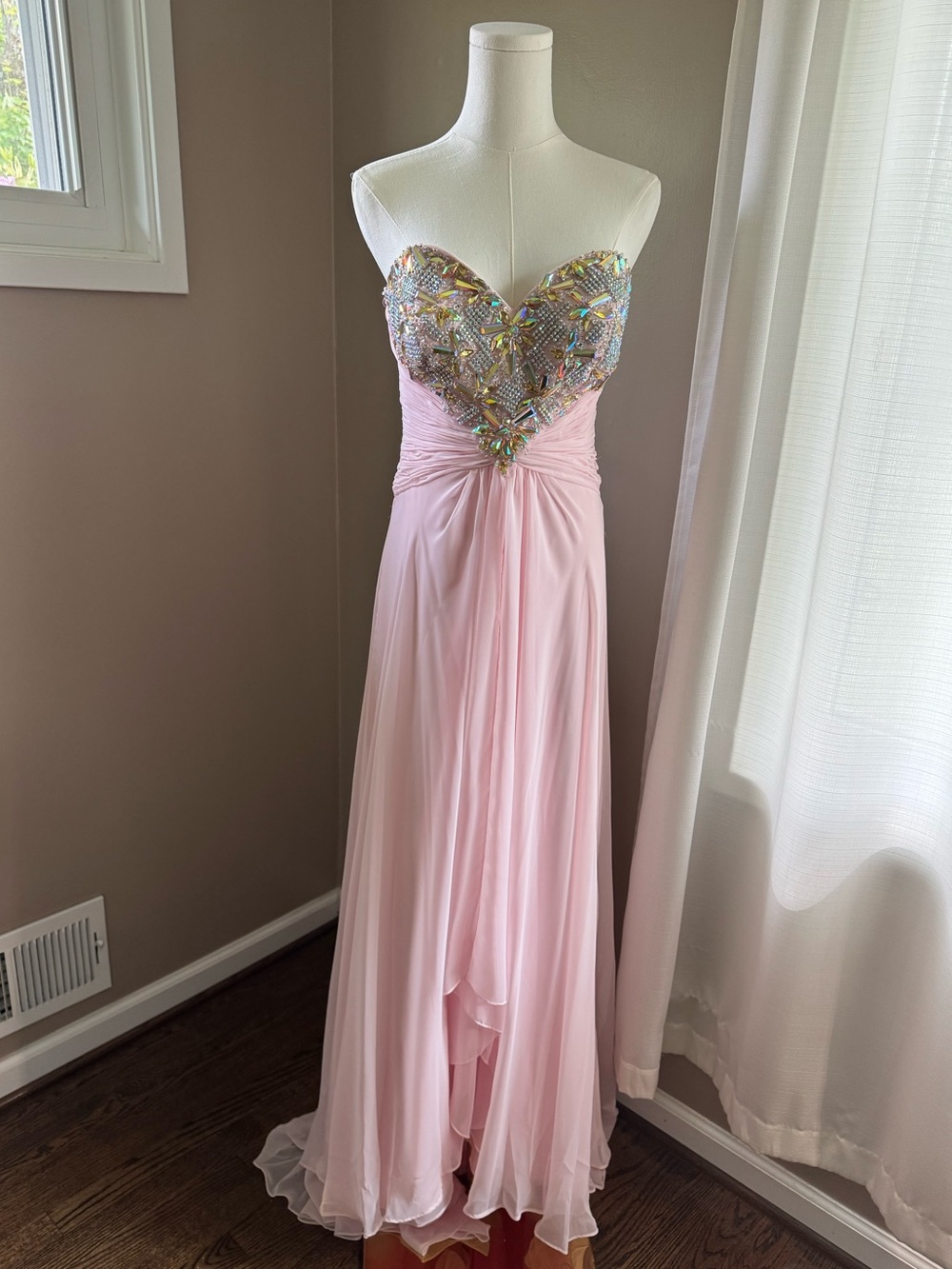 Blush Prom Chiffon Dress Size 4/6 with Beaded Sweetheart Neckline
